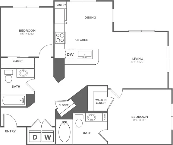 Two Bedroom Two Bath (1,159 SF) Two Bedroom Two Bath (1,159 SF)