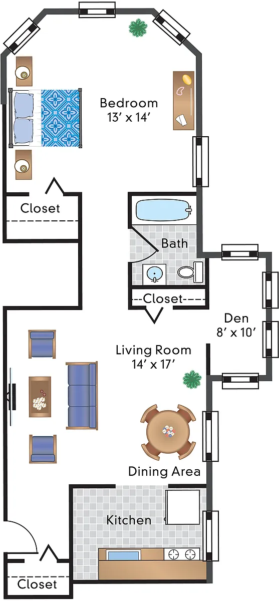 Floor plan 1 Bedroom Den 21 Tier