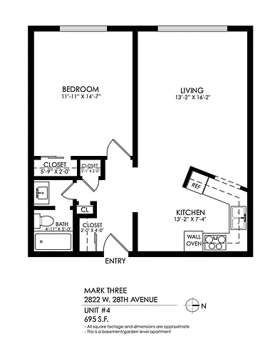 Floor plan 1 Bedroom x 1 Bath Garden Level