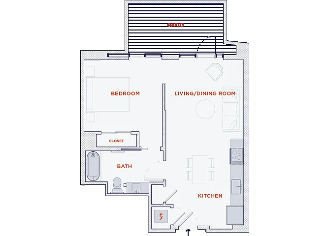 Floor plan 1 Bedroom | 660 sf | Large Patio