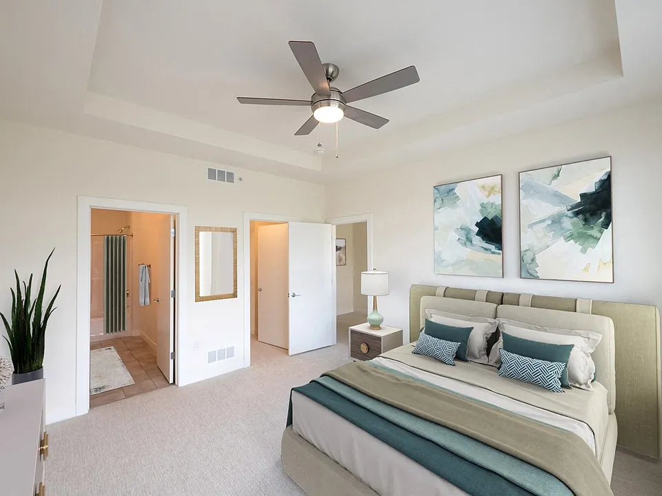 Row House bedroom with private bathroom and walk-in closet