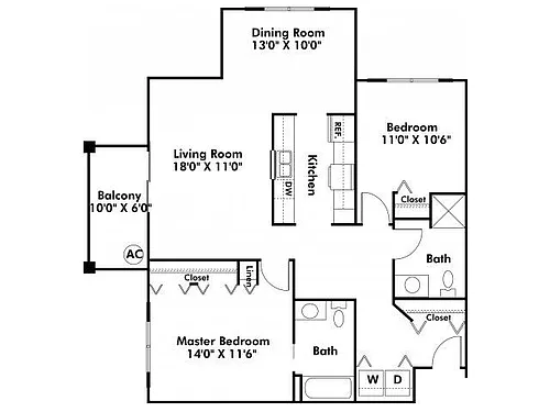 Floor plan 2 Bedroom Corner Unit
