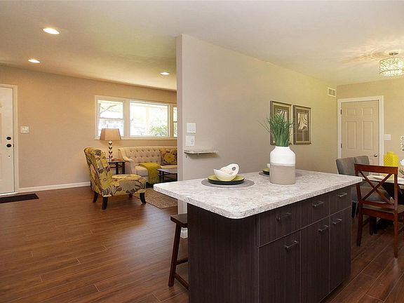 Kitchen looking towards living room and entrance