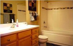 Tiled bathroom.