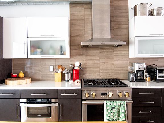 Kitchen with Monogram Gas Range and Oven