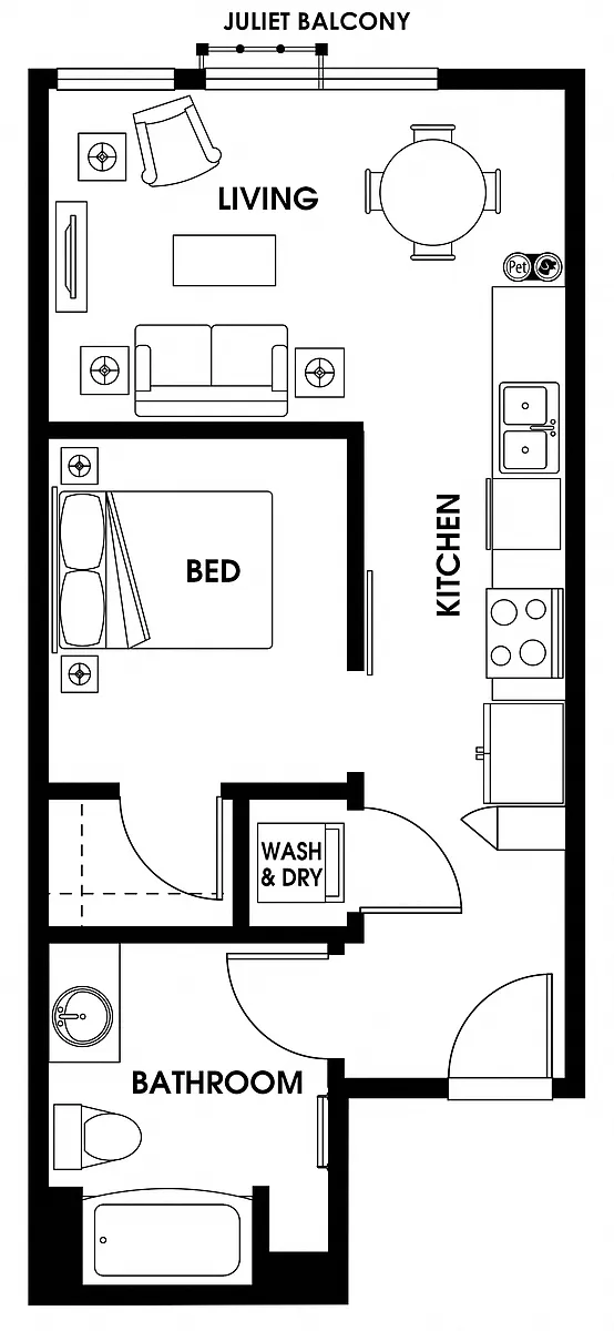 Floor plan Urban One Bedroom U2