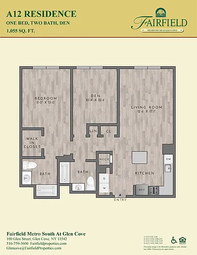 Floor plan A12 South FR 1 Bedroom|2 Bath/Den