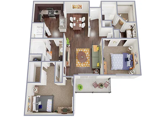 Floor plan 2 Bed, 2 Bath D (80% Income Restricted)