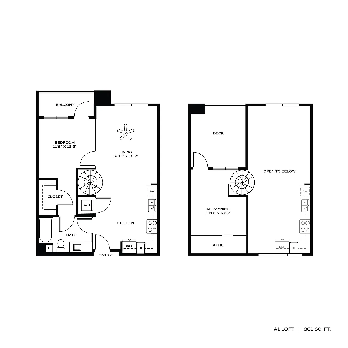 Floor plan 1BR/1BA A1 LOFT