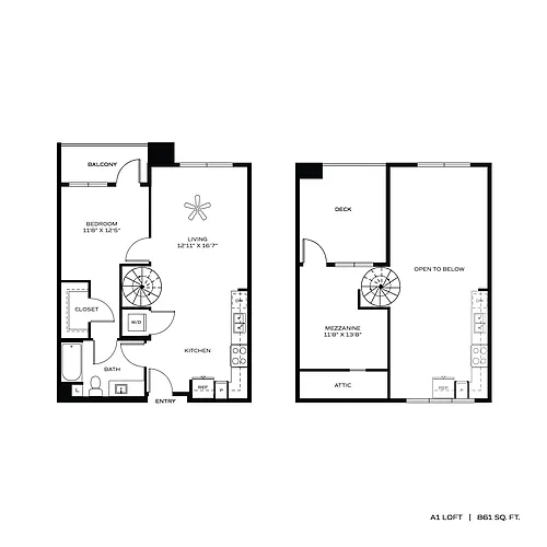 Floor plan 1BR/1BA A1 LOFT