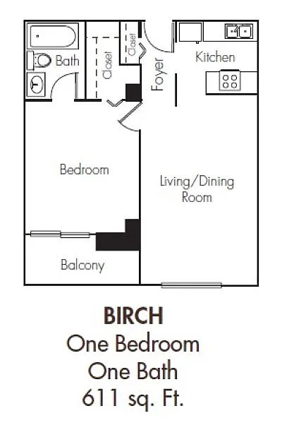 Floor plan 1 Bedroom - Birch
