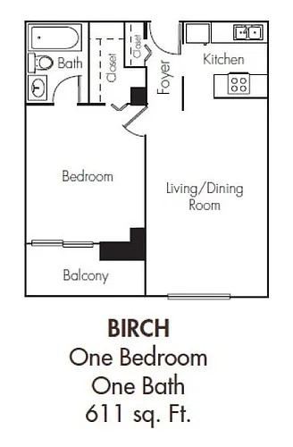 Floor plan 1 Bedroom - Birch