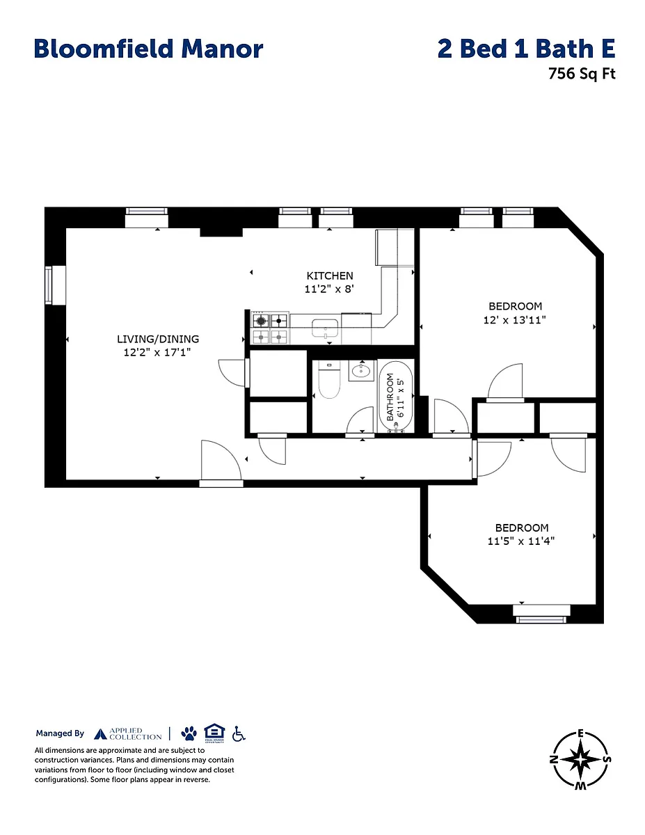 Floor plan 2 Bed 1 Bath E