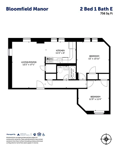 Floor plan 2 Bed 1 Bath E