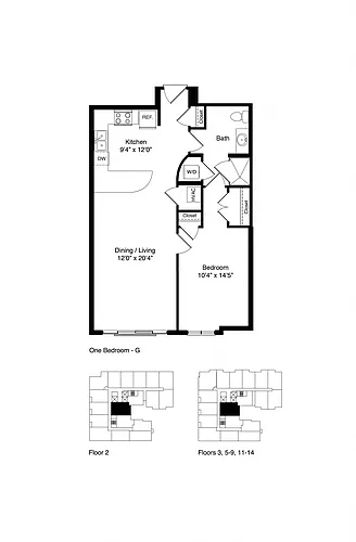 Floor plan ONE BEDROOM G