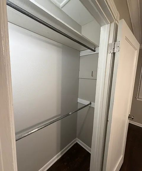 Double-hung rods in closets for additional hanging.