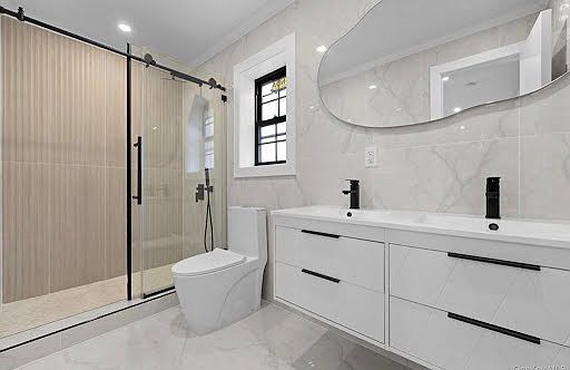 Master bathroom with double vanity sink