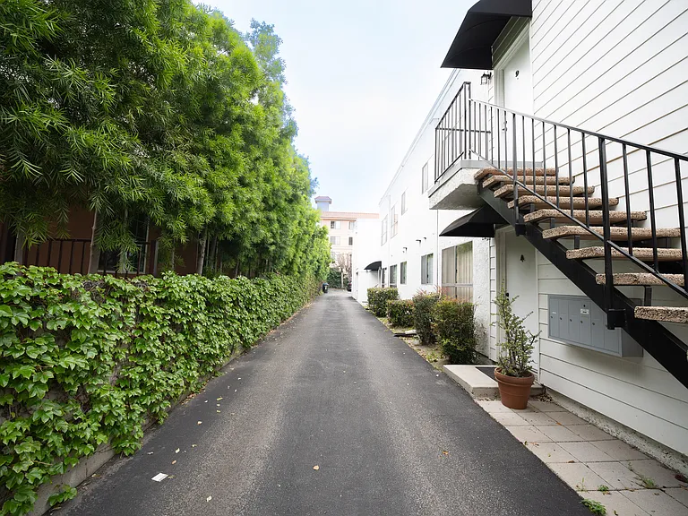 Driveway to the parking lot in back of the building.