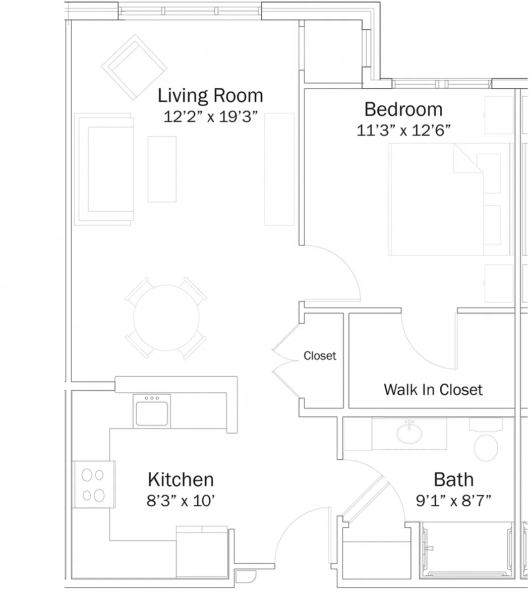 Floor plan One Bedroom- 1A