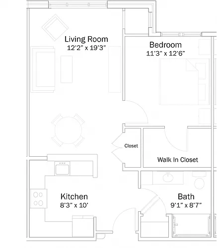 Floor plan One Bedroom- 1A