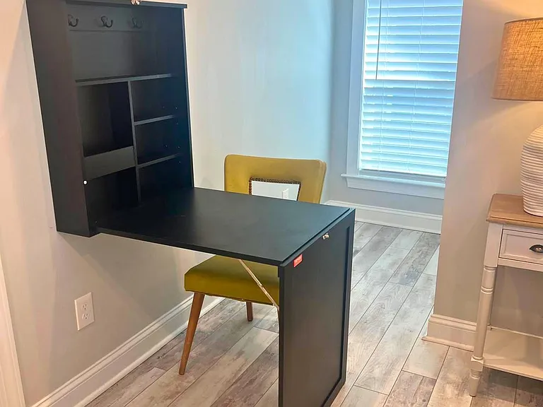 Desk in use with extra storage. Easy to put away.