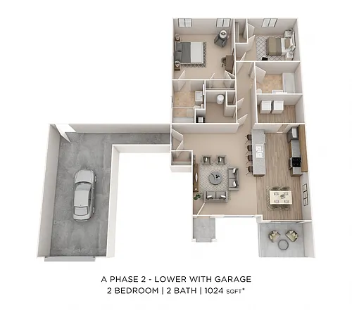 Floor plan Two Bedroom 2 Bath-Lower Level w/ Garage