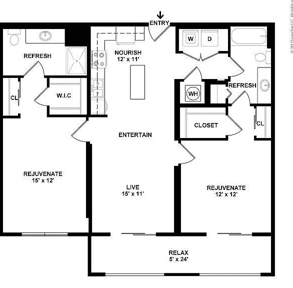 Westshore - 2B2B - 1102 SF - Accent - 2D Floorplan Westshore - 2B2B - 1102 SF - Accent - 2D Floorplan