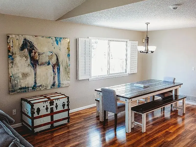 Dining table sits 8-10 people for a lovely dinner party or holiday with the family
