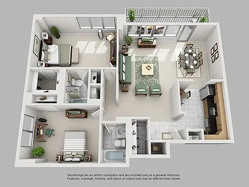Floor plan 2 Bed, 2 Bath 1202 SF 22A