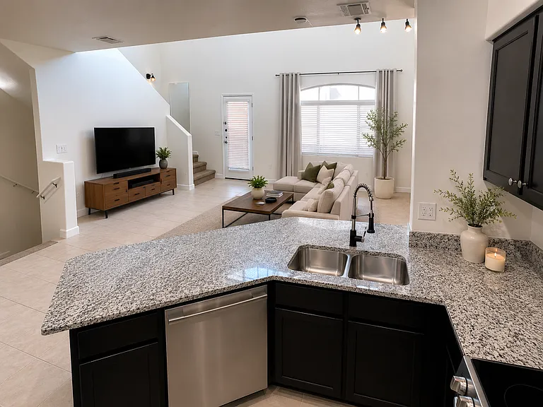 Kitchen overlooking Great Room - Virtually Furnished - Located on the Second Floor