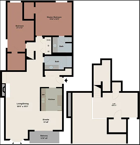 Floor plan N-2 Bedroom with Loft
