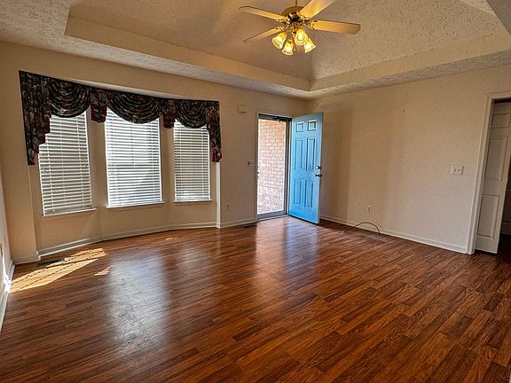 Living room with bay window.