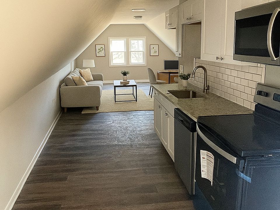 Updated kitchen with no-slam cabinets, granite countertops, and stainless steel appliances