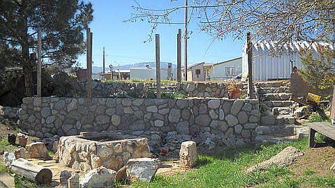 firepit and retaining wall