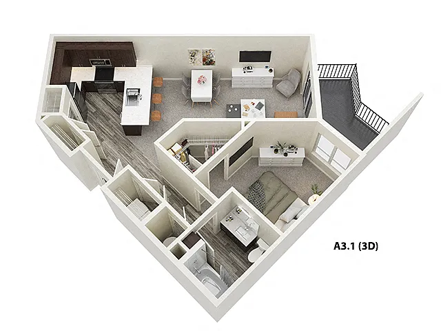 Floor plan 1 Bed 1 Bath (A3)