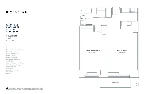 Floor plan E Line Floors 3-37 (1 Bed )