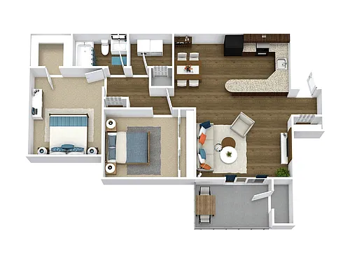 Floor plan 2 Bed, 1 Bath A (60% Income Restricted)
