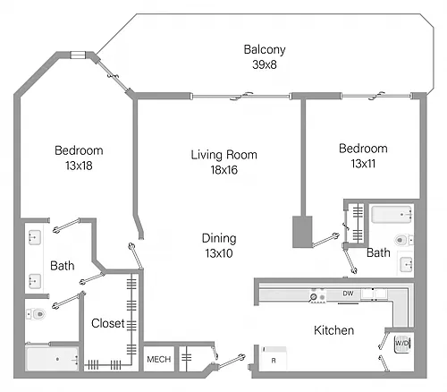 Floor plan B3 - 2BR 2BA (1404 SF)