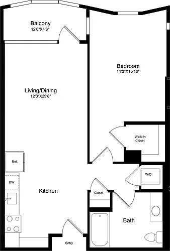 Floor plan 1A - Curved with Balcony