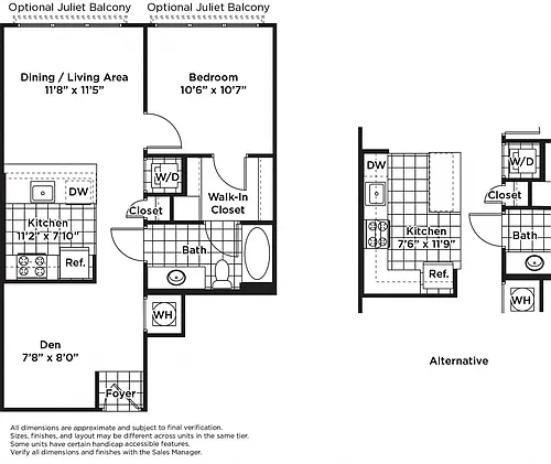Floor plan 1 Bedroom 1 Bath + Den - AD2 Affordable 60%