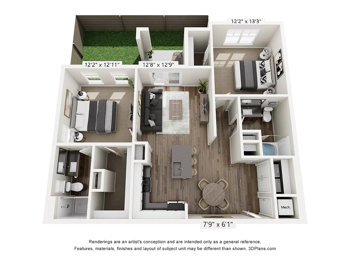 Floor plan 2x2 with Turfed Yard
