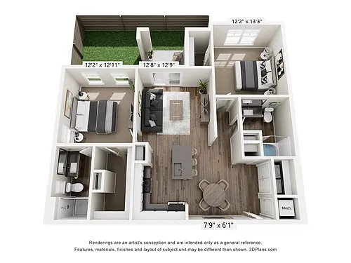Floor plan 2x2 with Turfed Yard