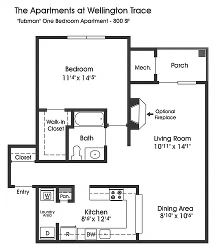 Floor plan 1BR 1BA (800sf)