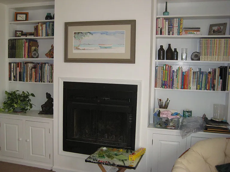 Fireplace and bookcase in Master Bedroom
