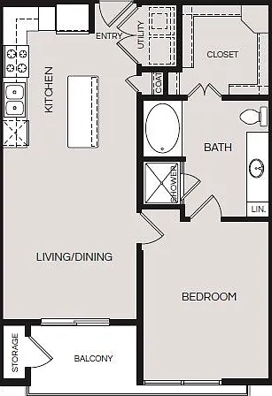 Explore this chic apartment layout with an open concept design and private balcony. Explore this chic apartment layout with an open concept design and private balcony.