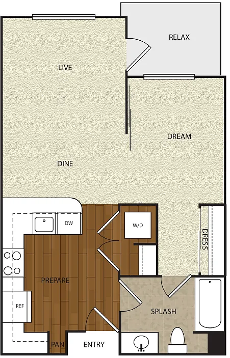 Floor plan 1 Bed 1 Bath 1B
