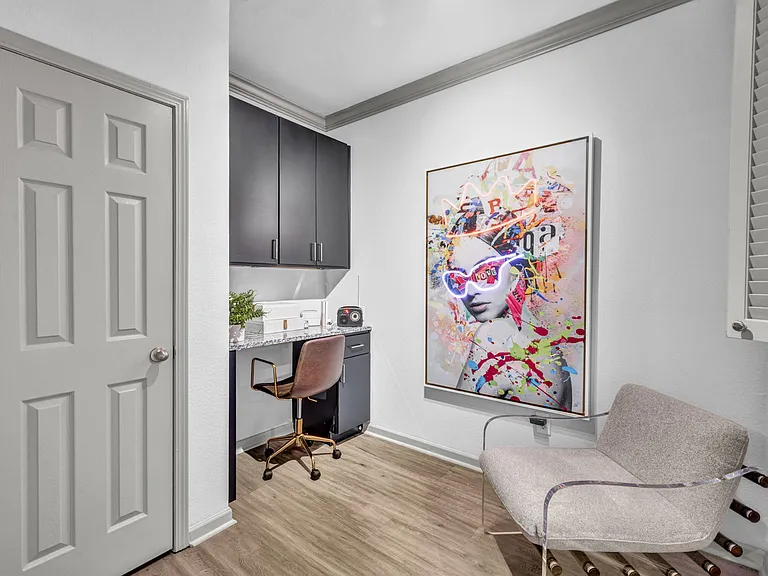 Built-in workstation with concealed storage available in select floor plans