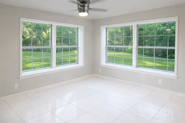 Large master suit with nice windows of grass and downtown Sapulpa on other side.