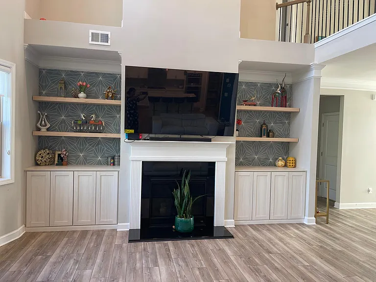 Living room tv unit and fire place