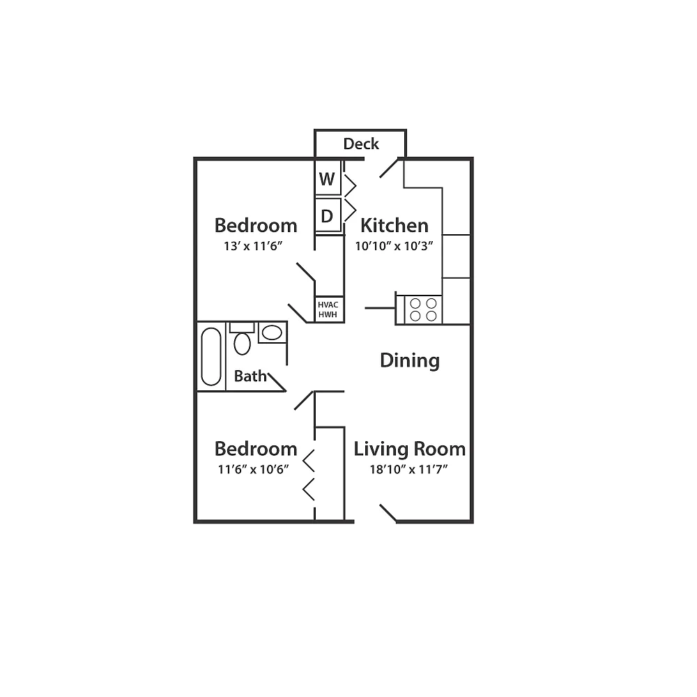 Floor plan 2 Bedroom 1 Bath